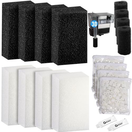 Threlaco 22 Pcs/4 Set of Three-Stage Filtration Fish Tank Filter Compatible with Aquaclear 30 Power Filter, Maintenance Kit, Foam Pads, Mesh Bags, Ceramic Rings, for 10- to 30-Gallon Aquariums - style: Aquaclear 30