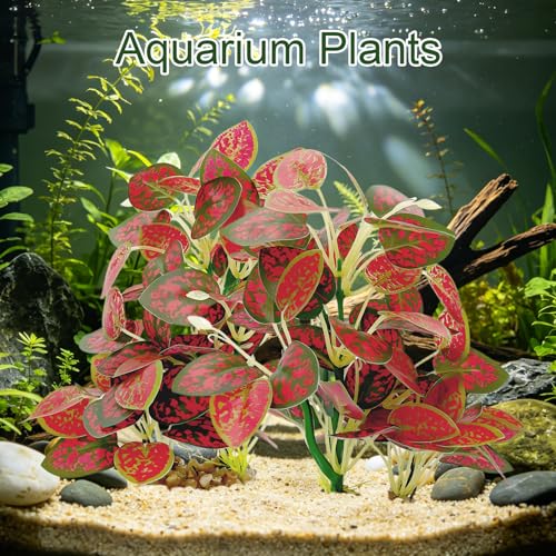 Silk Aquarium Plants (2-Pack), 9.8-inch Artificial Aquarium Silk Plants— Simulated Fish Habitat Decor, Safe Silk Plants for Aquariums Fish Fishbowl (Red) - color: Red&green
