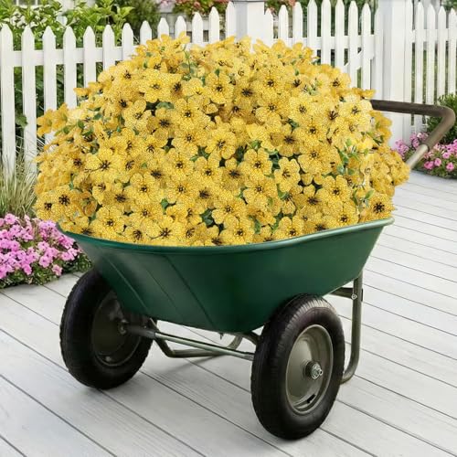 Artificial Flowers Fake Plants for Outdoors Spring Decoration, 13Bundles Silk Realistic UV Resistant Faux Flowers for Outside Planter Porch Yard Patio Garden Home Indoor, Yellow - color: Yellow, size: Artificial Flowers(13 Pcs)