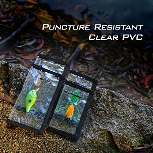 KastKing Madbite Lure Wraps, Available in Two Sizes, Keeps Lures Safe, Durable & Clear PVC, Easily See Lures, Easy Open and Close Hook & Loop System, Great Value, Includes 4 Lure Wraps - color: B: 4 Pack, Large (7.48“x 3.89”)