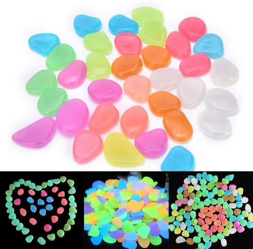 Oubest Glow in The Dark Pebbles/Glow Stones/Glowing Rocks Blue Decor for Garden/Fish Tank/Aquarium/Walkway/Driveway/Plant Pots/Bonsai (100, Multi-Colored) - color: multi-colored