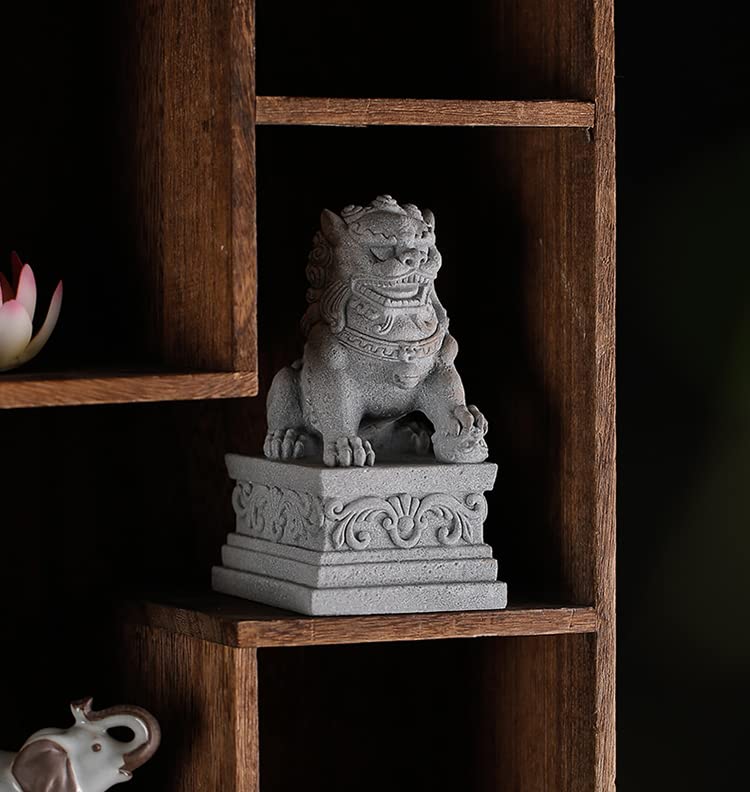 livelyfish Large Asian Fu Foo Dogs Statues A Pair of Two Guardian Lion Sandstone Figurine Pets Fish Tank Aquarium Landscape Ornaments Accessories Feng Shui Decorations, XL - size: D