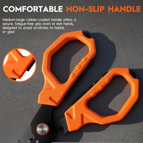 BasicGear Fishing Multi-Tool Scissors – Titanium-Coated, Stainless Steel, Multi-Tool Cutter with Hook Adjuster, Screwdriver, Bottle Opener, Sheath & Non-Slip Grip for Saltwater or Freshwater Use - color: 440a Stainless Steel
