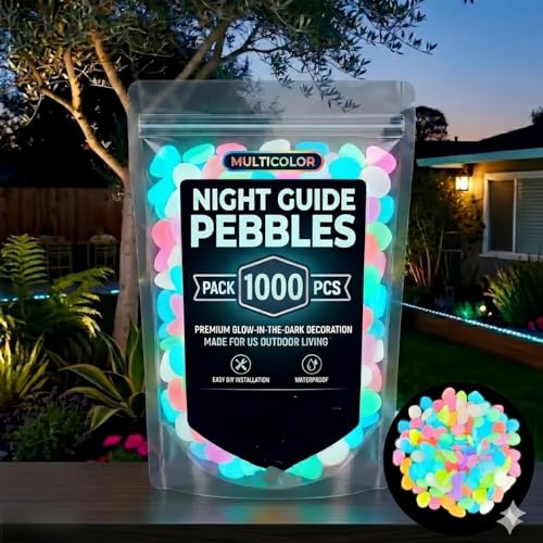 1000pcs Colorful Glow in the Dark Rocks, Outdoor Night Fruity Solar Guide Pebbles, Magical Luminous Rocks Landscaping Gravel Fish Tank Aquarium Stepping Yard Decor (Multicolor-1000pcs) - color: Multicolor-1000pcs