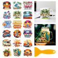 GLOBLELAND 18 Sheets Summer Beach Transfer Stickers 3.9x3.6inch Surfing Decals Stickers Parrots and Flamingos Rub on Transfer for Furniture Vase Glass Mason Jar Decorations Art Crafts - style: Summer Beach