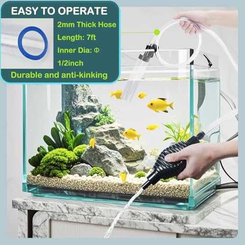 7ft Aquarium Gravel Vacuum Cleaner - Hand Pump Siphon Water Changer for Fish Tank Cleaning Gravel & Sand - size: 7ft