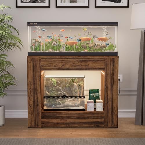 36" Aquarium Stand for 29/30 Gallon Tank, Fish Tank Stand for 40 Breeder 50 Gallon Aquarium, Reptile Terrarium Stand with Power Outlet, LED Light, Storage Drawer, Farmhouse Rustic Brown - color: Rustic Brown, size: For 36"X18"