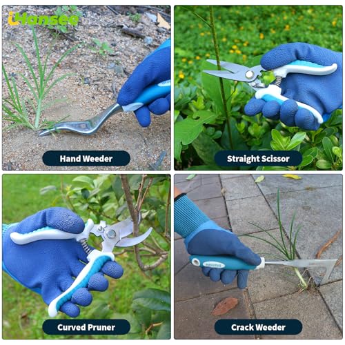 Blue Garden Tool Sets 12-Piece, Aluminum Gardening Hand Tools w/Ergonomic Handle, Garden Supplies Organizer Handbag, Kneeling Pad, Apron and Gloves, Gift for Women, Garden Starter Kit for Women - style: blue