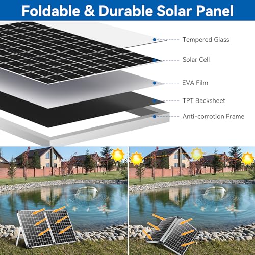 40W Solar Pond Pump with Filter Kit, Foldable Solar Panel & 3-Stage Filtration System, 4 Nozzles Pond Filter for Outdoor Ponds, Garden Waterfalls, Koi Ponds & DIY Water Features - style: 40W-Solar Powered