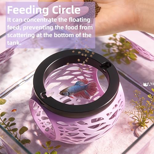 Floating Betta Hideout Cave & Shrimp Cave | Aquarium Floating Betta Skin |Shrimp Feeder | Multi-Function Resting Hideout Hammock & Small Fish Feeding Ring | Aquarium Decor Accessory (Pink) - color: Rainbow pink