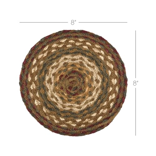 VHC Brands Tea Cabin Jute 8 inch Trivet Log Cabin Country Rustic Lodge Kitchen Tabletop Design, Moss Green and Deep Red (Pack of 2) - size: 8" Trivet (Pack of 2)