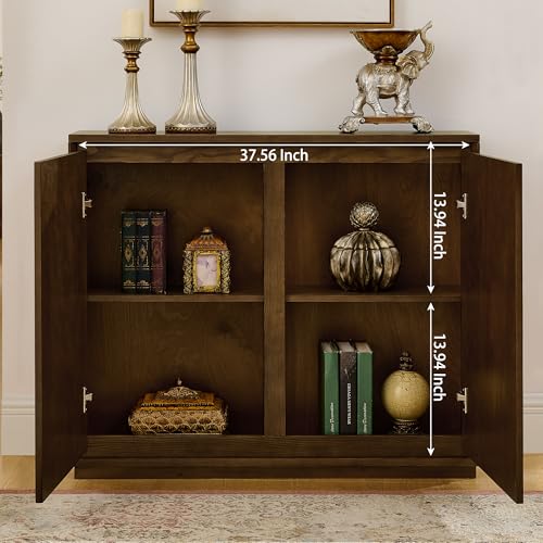 LKTART Buffet Cabinet Sideboard with Storage,Mid Century Modern Accent Credenza Cabinet with Doors & Shelves,Wood Coffee Bar Media Console Table for Kitchen, Living Room, Entryway-Brown Walnut - color: D- Brown Walnut, size: 1 Piece