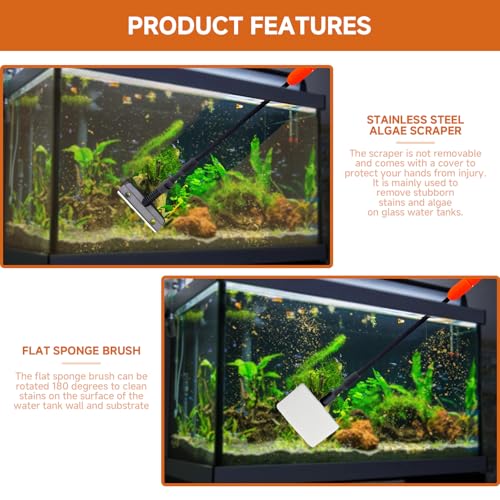 6 in 1 Aquarium Cleaning Tool Kit, Telescopic Handle Design, for 20-160 Gallon Freshwater and Saltwater Aquariums, Includes Algae Scraper, Sponge Pad, Pipe Brush, Gravel Rake, Fish Net