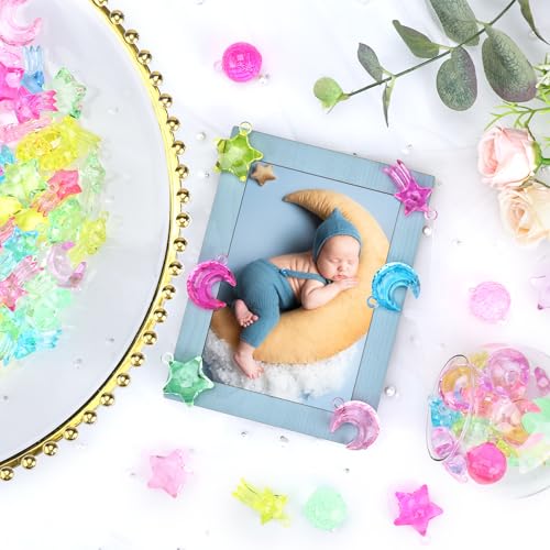 Babenest 4 Styles Acrylic Stars Moon Beads, 90pcs Sensory Bin Fillers for Sky Theme Table Scatter Party Wedding Decoration Scatter Table Vase Fillers Home DIY Crafts - color: Starry Sky, size: Conventional