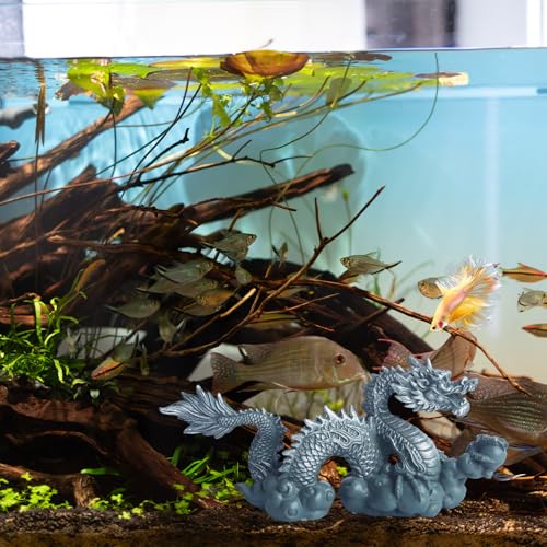 RUIAN Fish Tank Dragon Statue-Chinese Dragon Ornament for Aquarium Decor, Gray Blue Meditating Figurine Safe for Freshwater & Saltwater Tanks(Dragon) - color: Blue