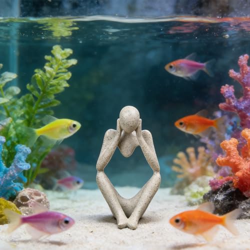 Sandstone Statue Fish Tank Ornaments, Small Fish Aquarium Decorations Home Decor for Goldfish Shrimps, Thinker - color: Thinking