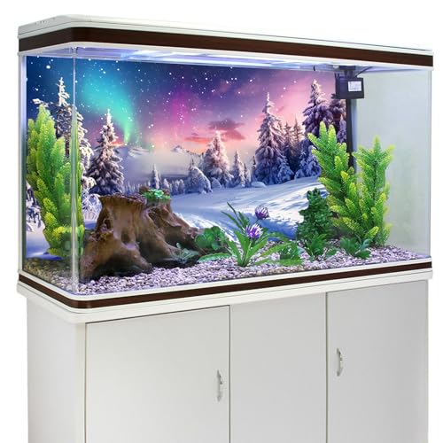 YongFoto Fish Tank Background - 24x12 inch Winter Snow Scene Aquarium Backdrop with Pine Forest, Rime, Starry Sky, Aurora for Reptile Terrarium & Bearded Dragon Habitat - color: Purple 5, size: 24x12in/60x30cm