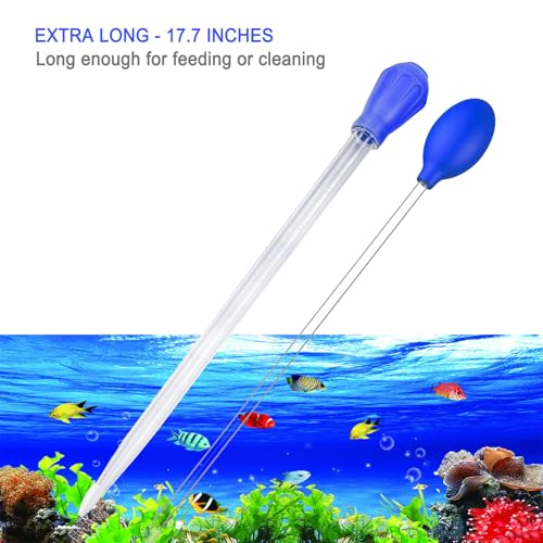 17.7inch Aquarium Siphon/Fish Feeder/Tank Cleaner/Coral Feeding Tube/Water Changer/Waste Remover Clean Tool/Gravel Cleaning/Aquatic Long Pipette Syringe/Axolotl Reef Accessories (2 Types)