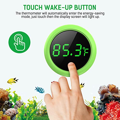 Fish Tank Thermometer, PAIZOO LED Aquarium Thermometer Digital Accurate Temperature Gauge, Stick-on Digital Thermometers Aquarium Accessories Suitable for Fish, Betta, Axolotl, or Aquatic, Green