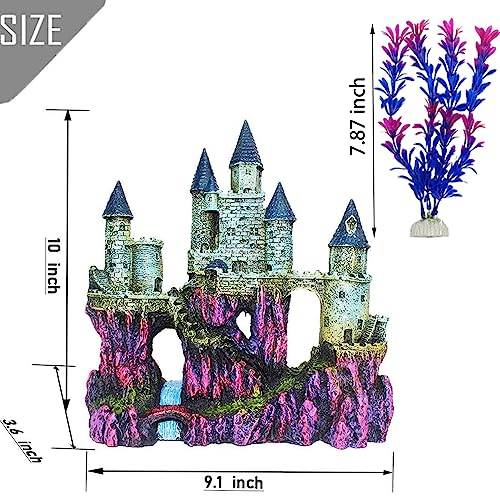 Aquarium Castle Decor, Resin Castle for Fish Tank with Randomly Color Plants Decorations Accessories for Freshwater and Saltwater Fish Tanks - color: 【blue】
