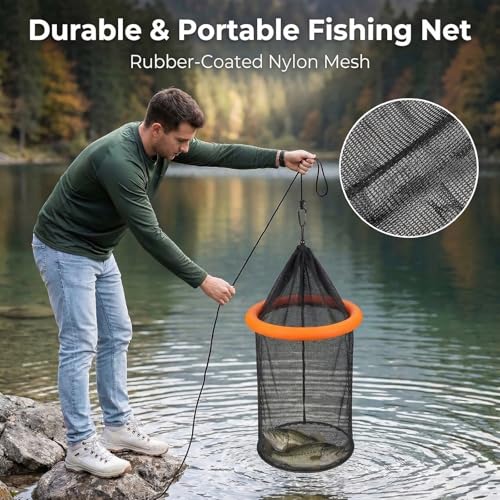 Persei Floating Fishing Basket for Live Caught, Collapsible Fishing Net Storage Cage, Portable Live Well for Keeping Fish, Crawfish and Freshwater Saltwater Fishing