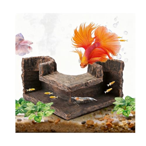 Aquarium Corner Cave Tunnel Decoration, Resin Fish Tank Hideout for Betta, Shrimp, Cichlid and Guppy, L-Shaped Underwater Hollow Log Ornament