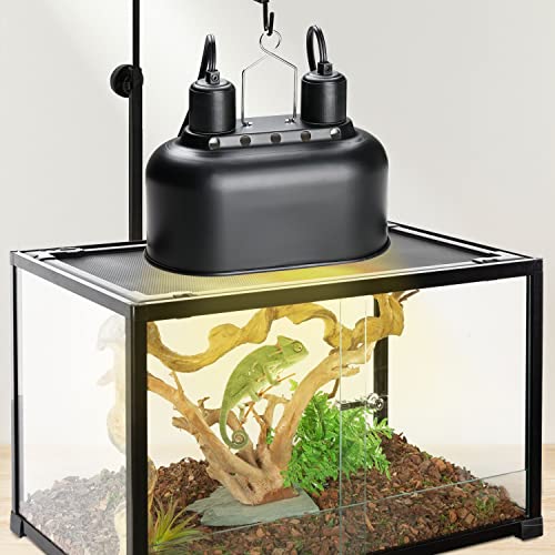 Simple Deluxe Dual Reptile Light Fixture, Aluminum Reflector Dome Lamp Cap, Combo Heat-Lighting Lamp Double Sockets Bulbs Holder with Independent Switches, for Amphibians Terrarium, Turtle Tank - size: Dual Dome Light