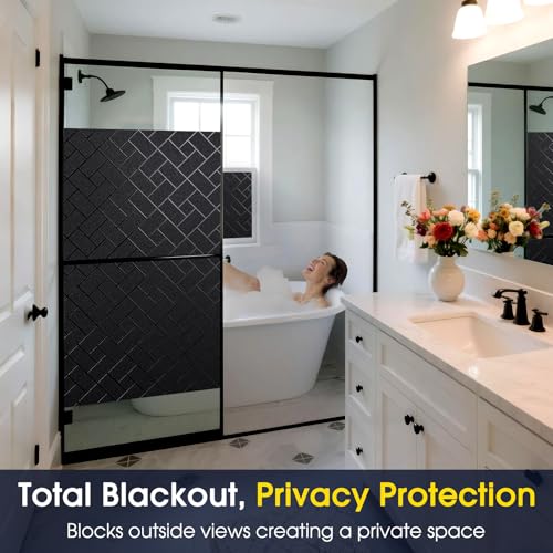 Coavas Total Blackout Window Privacy Film 100% Light Blocking & UV Protection, Static Cling Frosted Privacy Cover No Glue Heat Control Room Darkening Shade for Bedroom, Nursery,17.5 x 78.7 inches - color: Blackout, size: 17.5 x 78.7 Inch