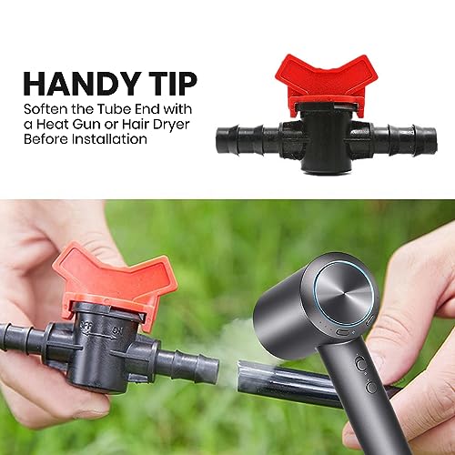 4PCS 3/8 Inch ID In Line Barbed Ball Valve Shut Off Switch for Drip Irrigation and Aquariums Control Water Flow with Hose Barb