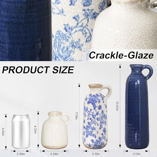 Ceramic Vase Set, 3Pcs Flower Vases for Modern Boho Farmhouse Decor, Decorative Vases for Pampas Grass & Dried Flowers, Distressed Finish - color: B