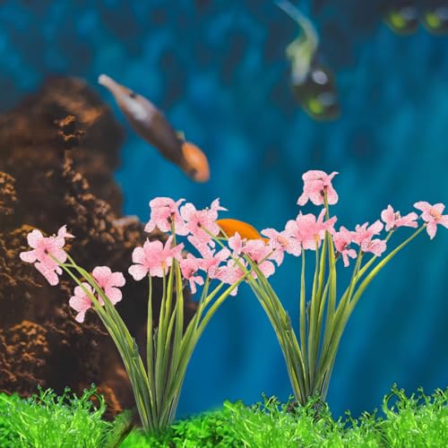 Totority Aquarium Plant Decorations – 2 Pcs Purple & Pink Silk Fish Tank Plants, Realistic & Soft for Hiding & Natural-Lookin for Betta, Goldfish & Tropical Fish Tanks