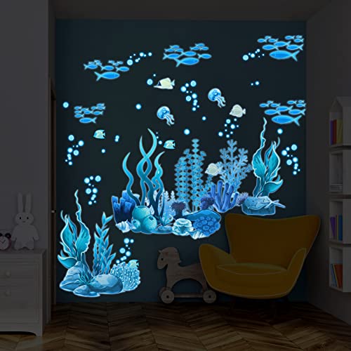Zonon Under The Sea Wall Decals Coral Reef and Seaweed, Ocean Wall Decals Stickers, Undersea Decor Stickers, Underwater Sea Stickers for Nursery Living Room Office(Elegant Style) - style: Elegant Style
