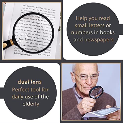 Feosky Handheld Reading Magnifier, 10X Magnifier, 75mm Shatterproof Lens, Non-Slip Handle for Adults Close Work, Seniors Reading and Nature Exploration, Hobby Observation(Gold) - color: Gold, size: 75mm