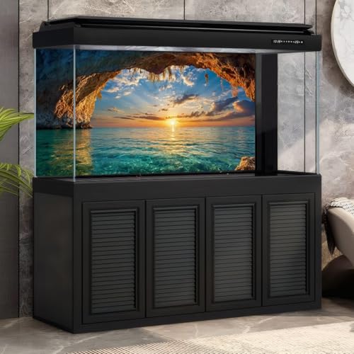Sea Rock Cave Aquarium Background Sunrise Ocean Beach Seaside Fish Tank Background Tropical Sunset Seashore Cloudy Sky Terrarium Backgrounds Stunning Seascape Reptile Tank Backgrounds 24x12in - color: Aqua_Blue, size: 24(W)x12(H)in