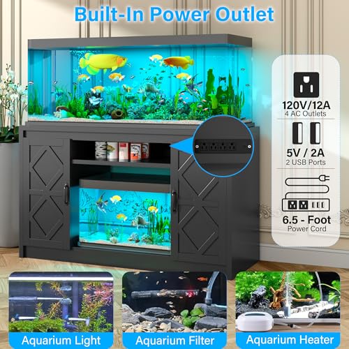 kepptory 55-90 Gallon Fish Tank Stand with Diamond Doors & Power Outlet, Heavy Duty Aquarium Stand with Cabinet Storage for Fish Tank, Turtle Tank Reptile Terrarium, 900LBS Capacity(Black) - color: Black, size: 53.5"L x 19.7"W x 31.6"H