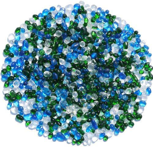 QYGL Sea Glass Stones - Green Mixed Clear Glass Pebbles Gemstones - Perfect for Aquarium Rocks, Fish Tank Gravel, Vase Fillers, DIY Crafts, and Home Decor (0.9LB/14oz) - color: Green Mixed