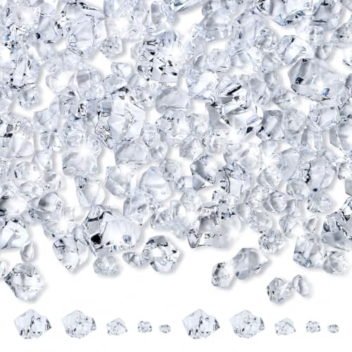 700 Pcs Clear Fake Ice Diamonds Vase Fillers Fish Tank Decorations 5 Sizes Acrylic Ice Rocks for Centerpiece Table Wedding Decorations Photography Props DIY Craft Home Decor - color: Clear