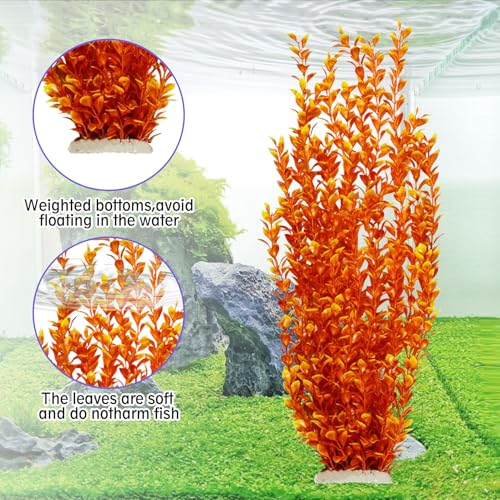 Hamiledyi Aquarium Plastic Plants Aquarium Decor Artificial Fish Tank Plants,Tall Fish Tank Decorations, Extra Large Aquarium Plant 23.6-inch Tall,2PCS（Orange Style A） - color: Orange（style A）