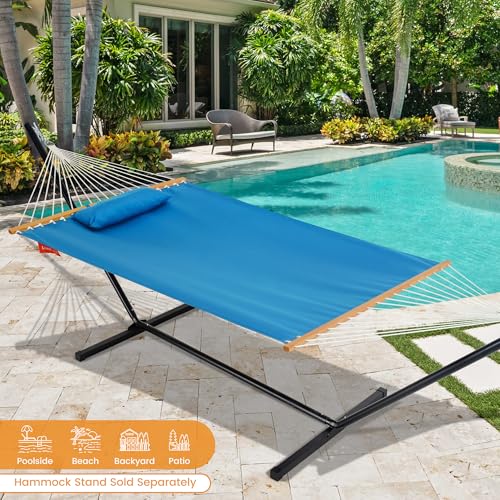 Lazy Daze Hammocks 12 FT Sunbrella Fabric Hammock non-fading with Spreader Bars and Free Pillow Fits for 2 Persons, All Weather and Fade Resistant for Patio Yard, 450 lbs Capacity, Canvas Pacific Blue - color: Canvas Pacific Blue
