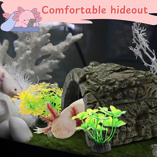 Axolotl Hides for Aquarium and Fake Water Plants Set, Axolotl Cave Aquarium Plastic Tree, Tortoise Turtle Hideout, Fish Tank Decor, Axolotls Tank Accessories, Turtle Tank Accessories (Plant Cave, L) - color: Plant Cave, size: L