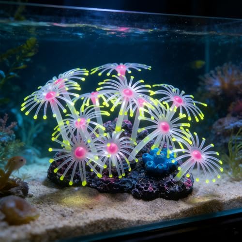 Swaying Coral Decor Set - 4-Pack: String, Starry, Feather & Mushroom Soft Silicone Aquarium Ornaments with Lifelike Motion for Freshwater & Saltwater Fish Tanks, Safe Fish Shrimp Habitat