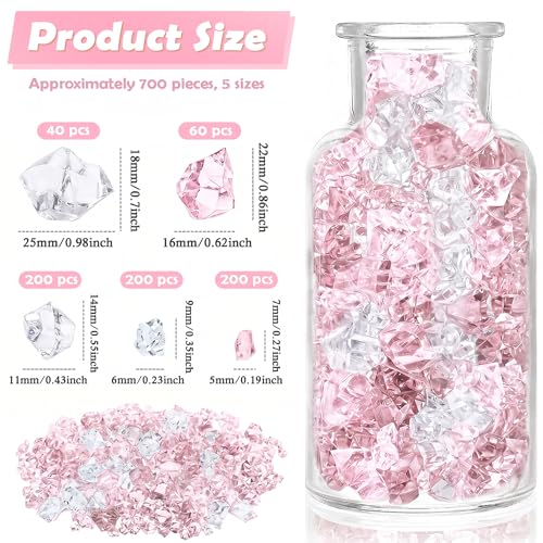 700 Pcs Mixed Pink Fake Ice Rocks 5 Sizes Acrylic Diamonds Crystals Gems Sensory Vase Fillers for DIY Craft Table Scatter Window Display Photography Props Wedding Centerpieces Home Decor - color: Mixed Pink