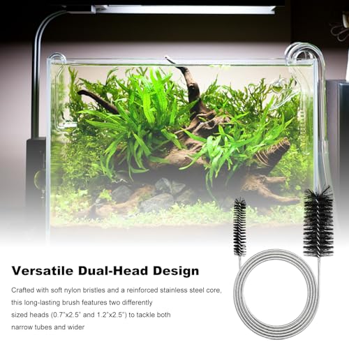 2-Pack Flexible Dual-Ended Aquarium & Kitchen Tube Brush – Stainless Steel Core with Durable Black Plastic, 61-Inch Long Cleaning Tool for Hoses, Pumps, and Narrow Pipes（Black）