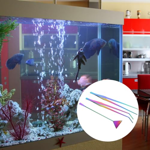 VICASKY 3-Piece Stainless Steel Aquarium Tools Set Colorful Titanium Coated Tweezers Spatula and Scissors for Aquascaping and Aquarium Maintenance