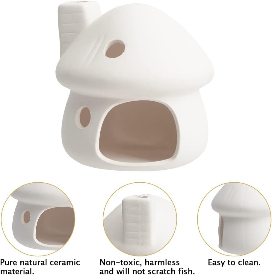 RUIAN Upgrade Aquarium Mushroom House Ceramic Cave Decorations for Pleco Shrimp to Rest and Breed, Hiding (White) - color: Mushroom(white)