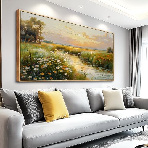 ZUITINGHUA Wood Framed Canvas Wall Art For Living Room Wall Decor For Bedroom Office Wall Decoration Pastoral Scenery Painting Water edge Pictures Artwork Room Aesthetic Home Decor 20x40 In - color: Pastoral Wood Framed 2, size: 40"L x 20"W