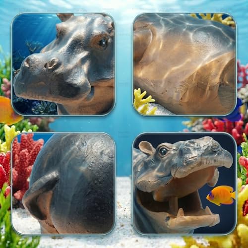 Mrcrafts Aquarium Hippo Air Bubbler Decor, Resin Fish Tank Air Pump Decoration, Air Stone Decor with Oxygen Tube, Unique Gift