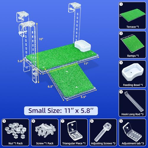 Adjustable Hanging Turtle Dock with Anti-Slip Artificial Grass Basking Platform Sturdy Acrylic Ramp for Aquatic Turtles, Compatible with Various Tank Sizes, Easy Setup (Transparent, 11x5.8 Inch) - size: 11x5.8 Inch