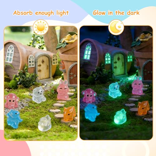60Pcs Luminous Mini Resin Turtles and 60pcs Mini Resin Animals Styles Variety Tiny Animal Figurines Bulk for Micro Fairy Garden Landscape Accessories Hide Crafts Decor Aquarium