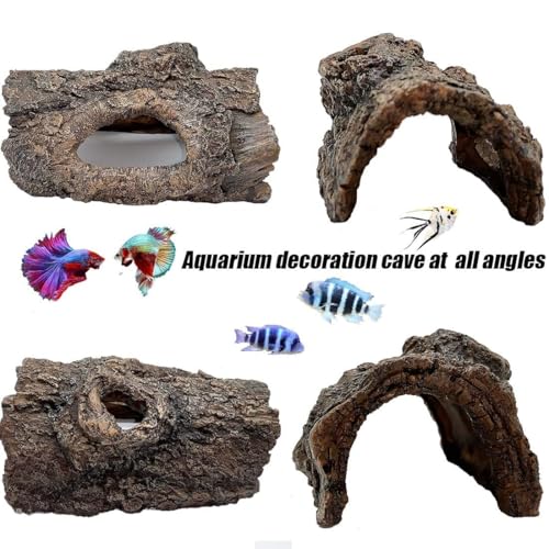 Aquarium Decoration Cave Resin Hollow Tree Trunk Log Terrarium Ornament Fish Tank Hideout for Betta Cichlid Shrimp Small Reptile Gecko